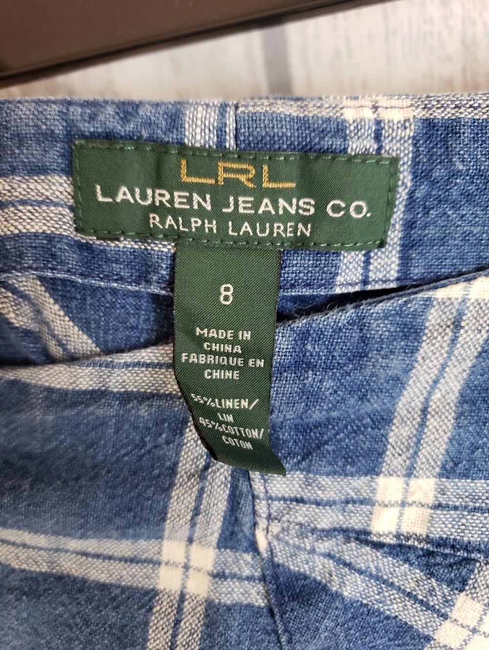 Lauren Ralph Lauren blue plaid linen-cotton midi skirt Size 8 C43 - Picture 5 of 10